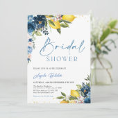 Blue Tiles Lemon Bridal Dusche Einladung (Stehend Vorderseite)