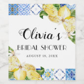 Blue Tiles Lemon Bridal Shower Wine Bottle Label Weinetikett (Einzelnes Label)