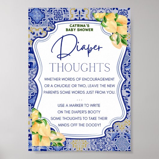 Blue Tiles Lemon Citrus Baby Duschzeichen Poster (Vorne)