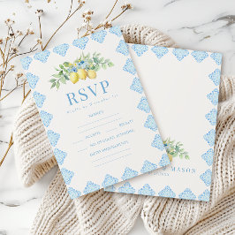 Blue Tiles Lemon Italian Wedding RSVP Karten