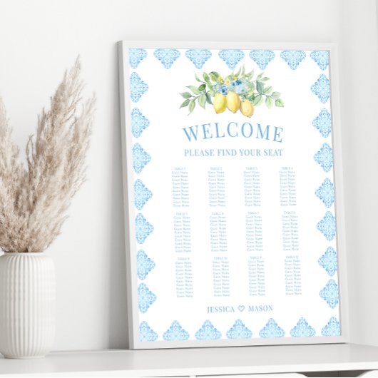Blue Tiles Lemon Italian Wedding Seating Chart Poster
