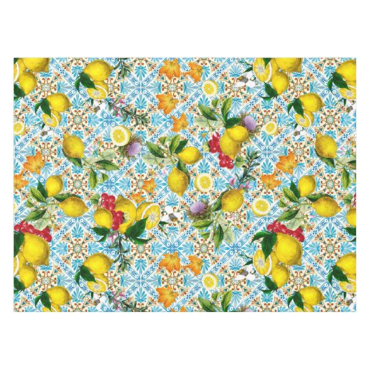 Blue tiles lemon Mediterranean Tischdecke (Vorderseite (Horizontal))