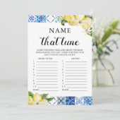 Blue Tiles Lemon Name, dass Tune Brautparty Game Einladung (Stehend Vorderseite)
