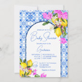 Blue Tiles Lemons Bougainvillea mediterrane Einladung (Vorderseite)