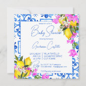 Blue Tiles Lemons Bougainvillea mediterrane Einladung (Vorderseite)