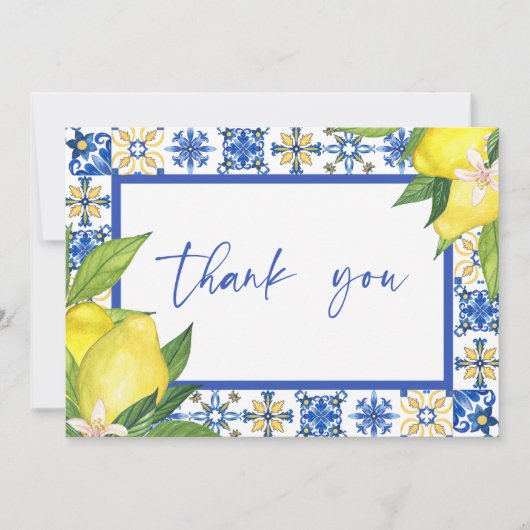 Blue Tiles Lemons Brautparty Sign Dankeskarte (Vorderseite)