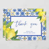 Blue Tiles Lemons Brautparty Sign Dankeskarte (Vorne/Hinten)