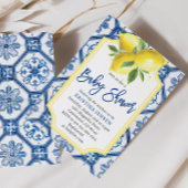 Blue Tiles Lemons Capri Baby Dusche Einladung