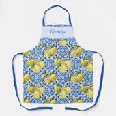 Blue Tiles Lemons Mediterranean Pattern Name Schürze (Vorderseite)