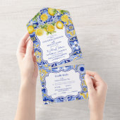 Blue tiles Lemons Wedding All In One Einladung (Abreißen)