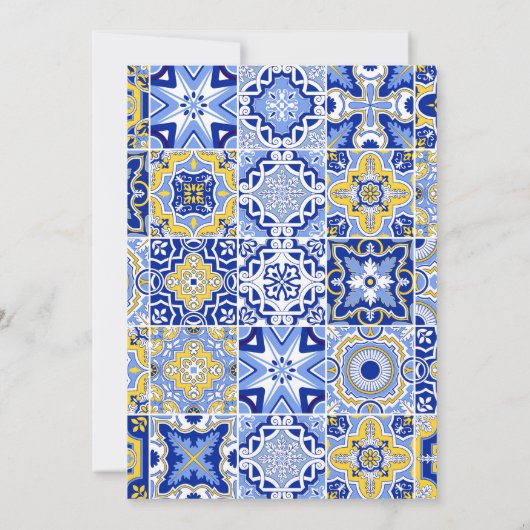 Blue tiles Lemons Wedding Einladung (Rückseite)