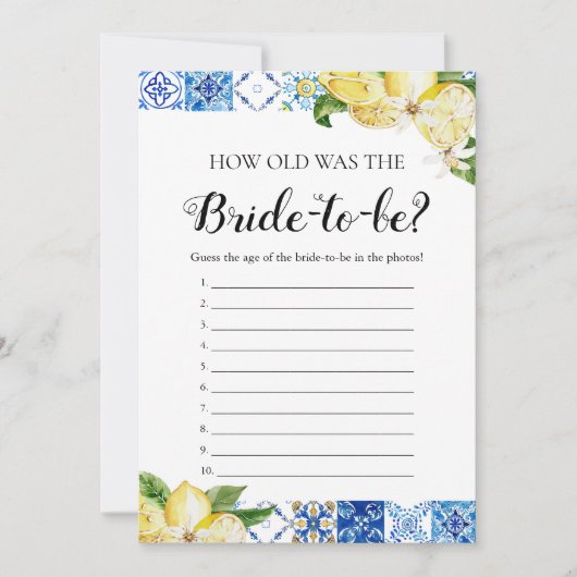 Blue Tiles Lemons wie alt war das Spiel der Braut Einladung (Vorderseite)