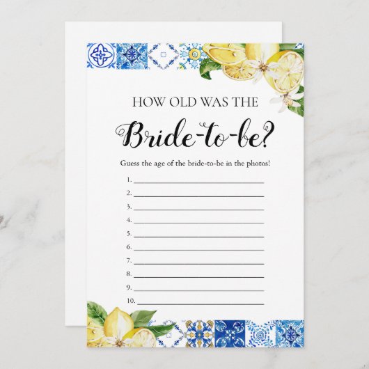 Blue Tiles Lemons wie alt war das Spiel der Braut Einladung (Vorne/Hinten)