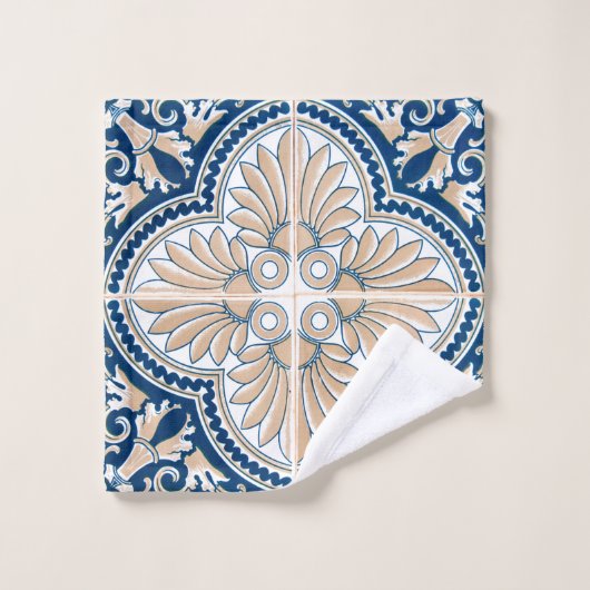 Blue tiles Mediterranean  Badhandtuch Set (Waschlappen)