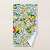 Blue tiles Mediterranean Floral  Badhandtuch Set (Handtuch)