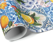 Blue Tiles Mediterranean Pattern Geschenkpapier (Rolleneckpunkt)