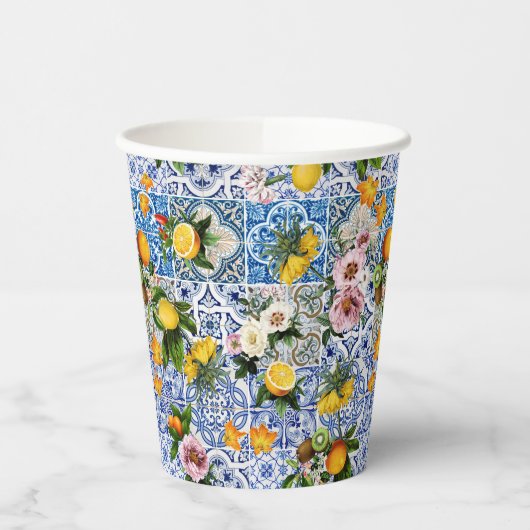 Blue Tiles Mediterranean Pattern Pappbecher (Links)