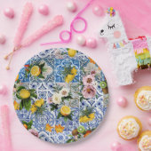 Blue Tiles Mediterranean Pattern Pappteller (Party)