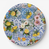 Blue Tiles Mediterranean Pattern Pappteller (Vorderseite)