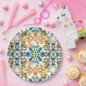 Blue Tiles Mediterranean Pattern Pappteller (Party)
