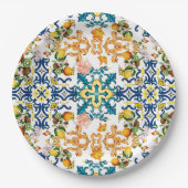 Blue Tiles Mediterranean Pattern Pappteller (Vorderseite)