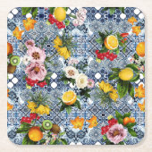 Blue Tiles Mediterranean Pattern  Rechteckiger Pappuntersetzer (Vorderseite)