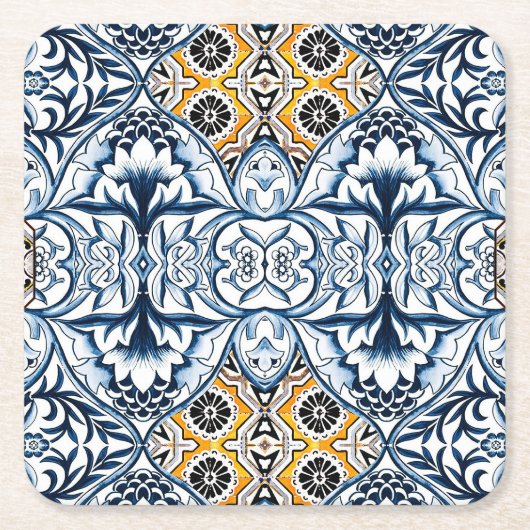 Blue Tiles Mediterranean Pattern  Rechteckiger Pappuntersetzer (Vorderseite)