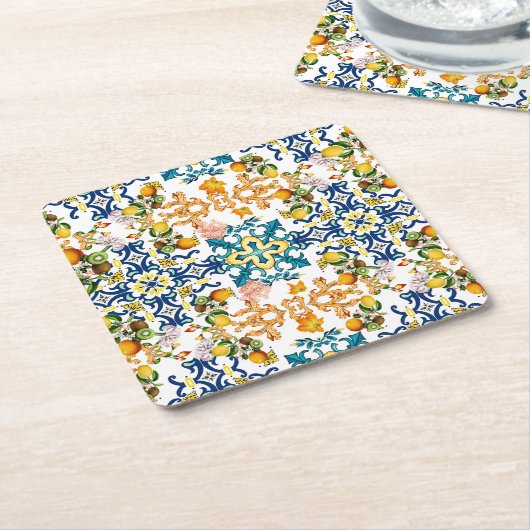 Blue Tiles Mediterranean Pattern  Rechteckiger Pappuntersetzer (angewinkelt)