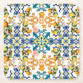 Blue Tiles Mediterranean Pattern  Rechteckiger Pappuntersetzer (Vorderseite)