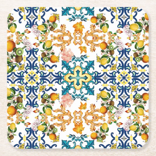 Blue Tiles Mediterranean Pattern  Rechteckiger Pappuntersetzer (Vorderseite)