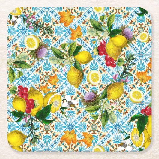 Blue Tiles Mediterranean Pattern  Rechteckiger Pappuntersetzer (Vorderseite)