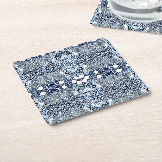 Blue Tiles Mediterranean Pattern Rechteckiger Pappuntersetzer (angewinkelt)
