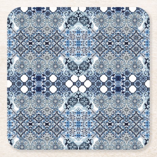 Blue Tiles Mediterranean Pattern Rechteckiger Pappuntersetzer (Vorderseite)