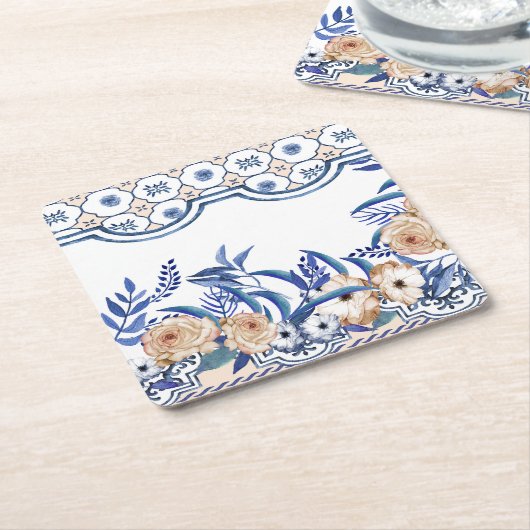 Blue Tiles Mediterranean Pattern  Rechteckiger Pappuntersetzer (angewinkelt)