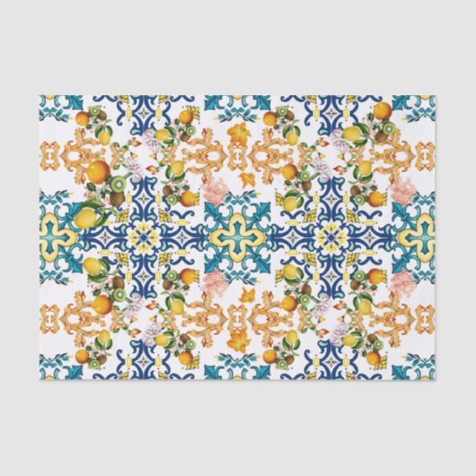 Blue Tiles Mediterranean Pattern Seidenpapier (Vorderseite)