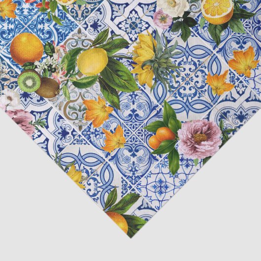 Blue Tiles Mediterranean Pattern Seidenpapier (Ausschnitt)