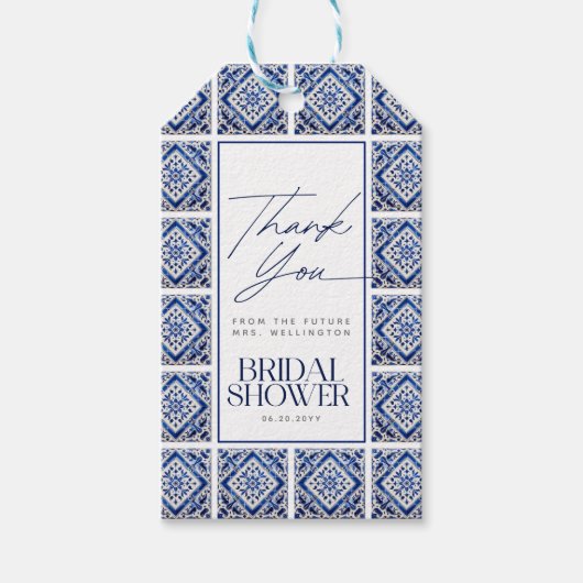 Blue Tiles Mediterranean Recipe Card Brautparty Geschenkanhänger (Vorderseite)