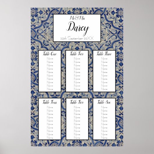 Blue Tiles Seating Chart Poster (Vorne)