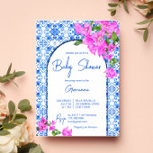 Blue Tiles und Bougainvillea elegante Baby-Dusche Einladung