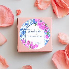 Blue Tiles und Bougainvillea elegante Dankeschön Runder Aufkleber