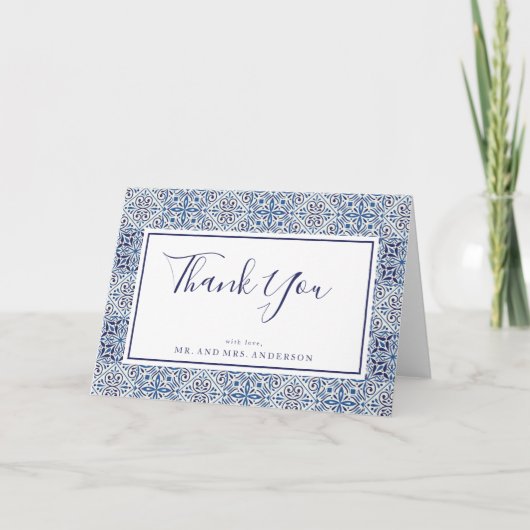 Blue tiles Wedding Danke Card Karte (Vorderseite)