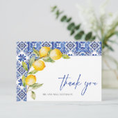 Blue Tiles Wedding Lemons Dankeskarte (Stehend Vorderseite)