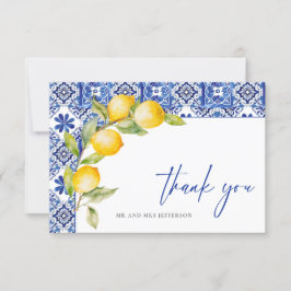 Blue Tiles Wedding Lemons Dankeskarte