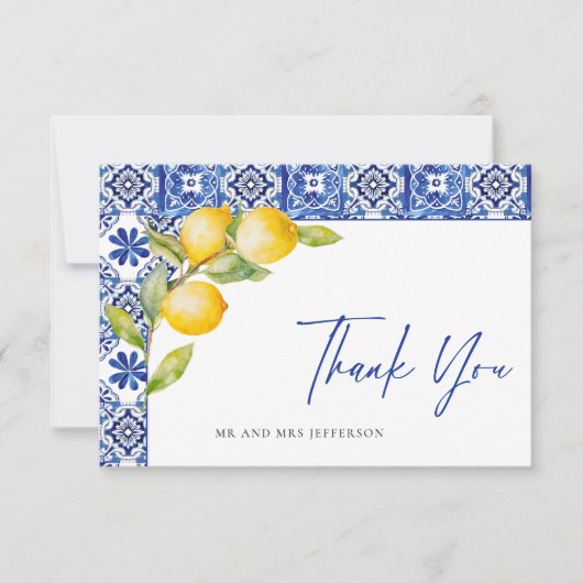Blue Tiles Wedding Lemons Dankeskarte (Vorderseite)