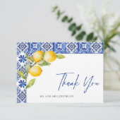 Blue Tiles Wedding Lemons Dankeskarte (Stehend Vorderseite)
