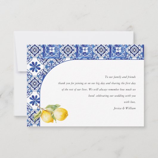 Blue Tiles Wedding Lemons Dankeskarte (Rückseite)