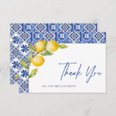 Blue Tiles Wedding Lemons Dankeskarte (Vorne/Hinten)