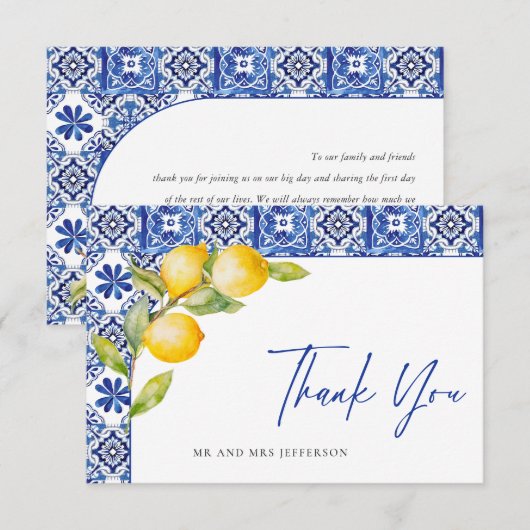 Blue Tiles Wedding Lemons Dankeskarte (Vorne/Hinten)