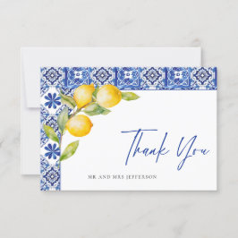 Blue Tiles Wedding Lemons Dankeskarte