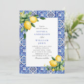 Blue Tiles Wedding Lemons Einladung (Stehend Vorderseite)